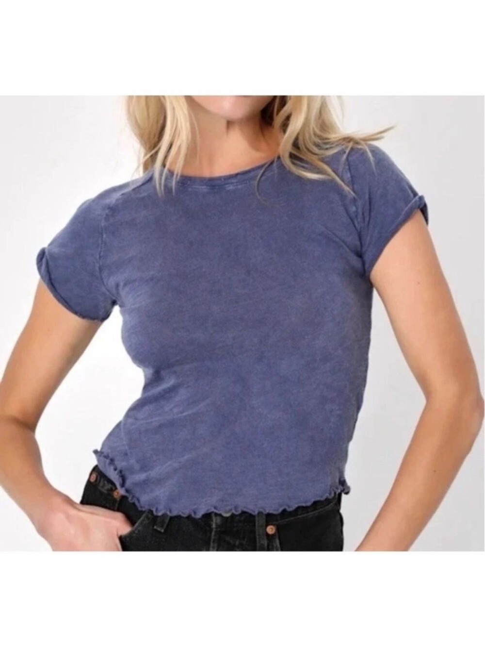 Free People x We The Free Be My Baby Tee Washed Indigo Blue T-shirt Top New